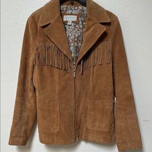VINTAGE Tan Leather Jacket with Western Fringe Style